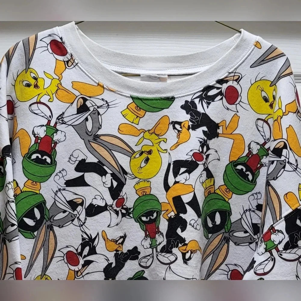 Vintage Looney Toons Sweatshirt Women's XXL 19 White Bugs Tweety Daffy 90's